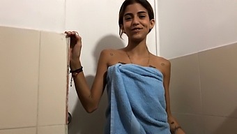 Young Latina Stepsister Discovers Solo Pleasure In The Bathroom And Receives Facial Finish